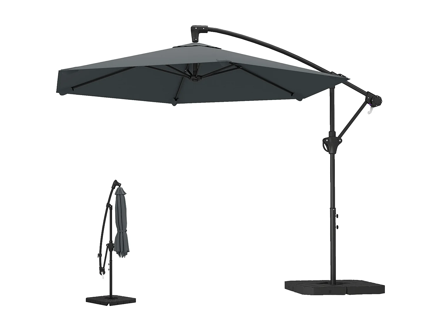 Ombrellone a sbalzo e base a croce 302x295x242 cm grigio