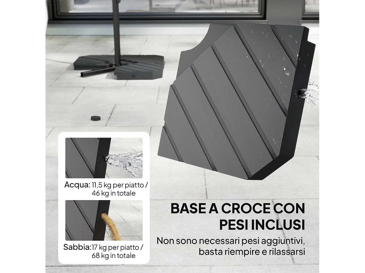 Ombrellone a sbalzo e base a croce 302x295x242 cm grigio
