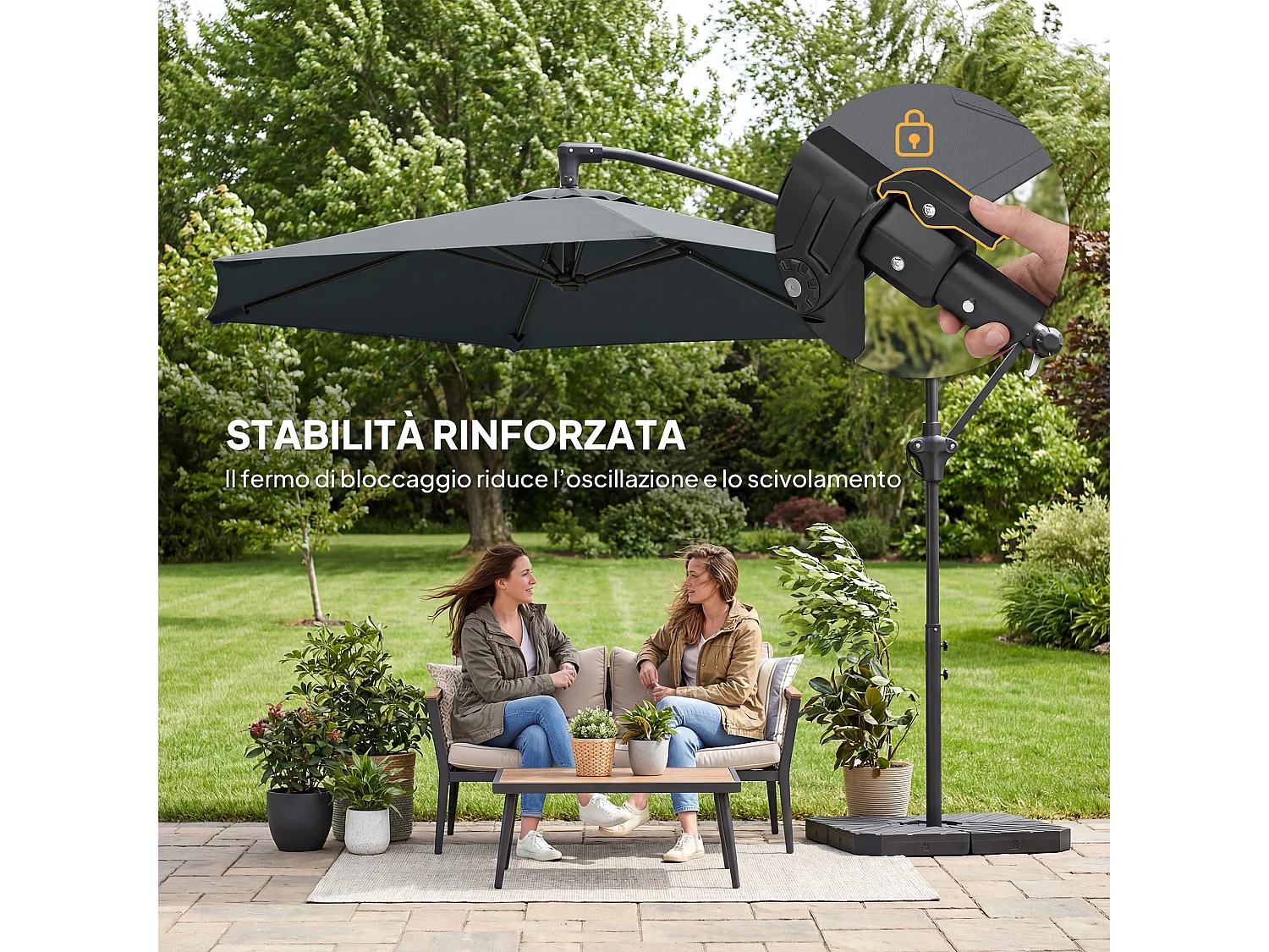 Ombrellone a sbalzo e base a croce 302x295x242 cm grigio