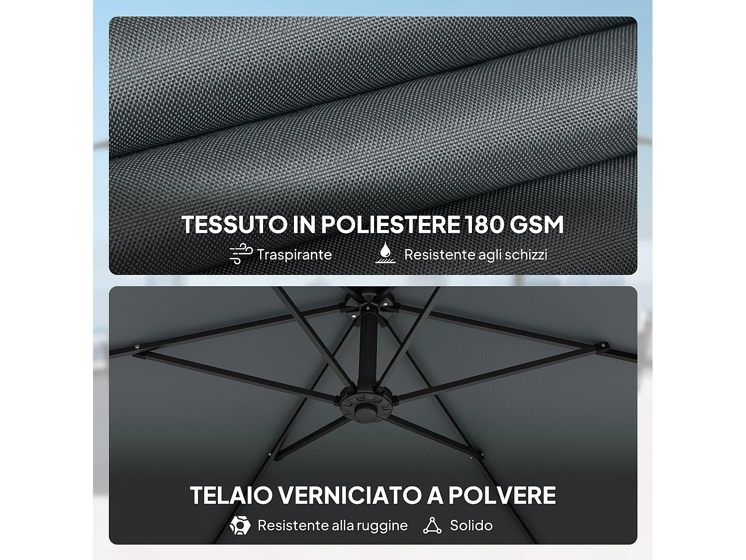 Ombrellone a sbalzo e base a croce 302x295x242 cm grigio