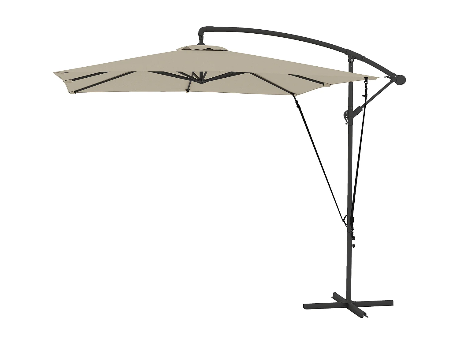 Ombrellone a sbalzo 247x247 cm base a croce color cachi