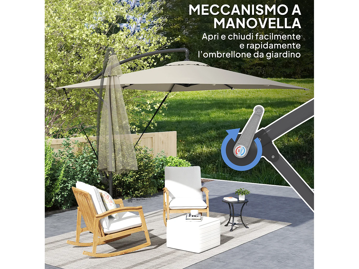Ombrellone a sbalzo 247x247 cm base a croce color cachi