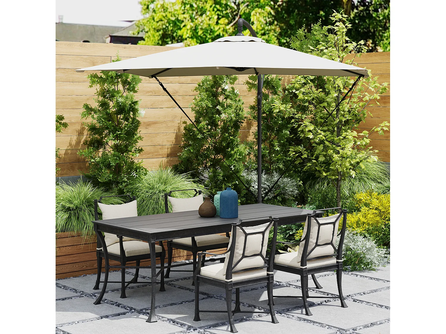 Ombrellone a sbalzo 247x247 cm base a croce color cachi