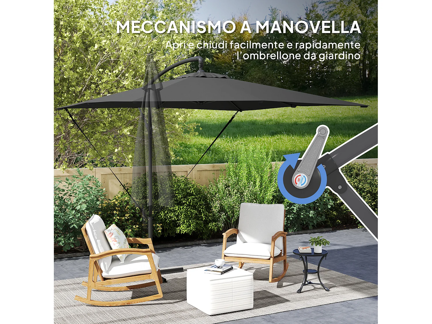 Ombrellone a sbalzo con base a croce grigio scuro