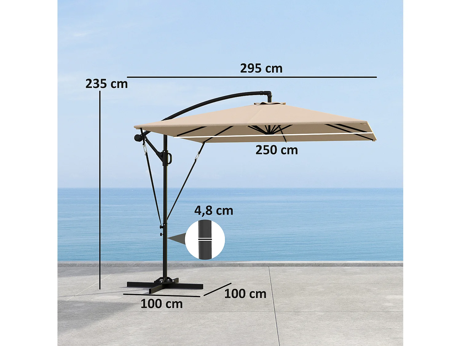 Ombrellone decentrato 2.5x2.5 m con base a croce cachi