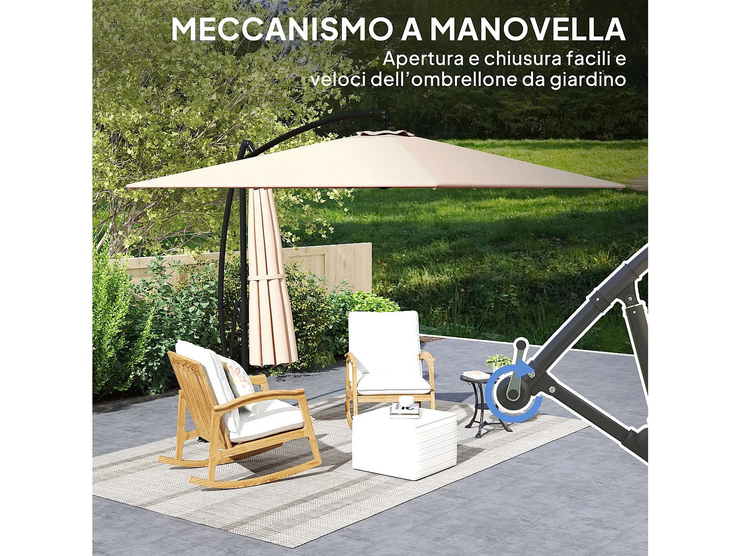 Ombrellone decentrato 2.5x2.5 m con base a croce cachi