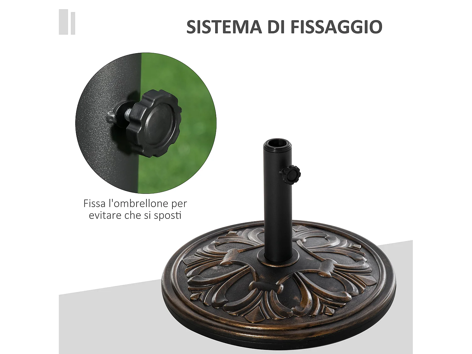 Base ombrellone ø48cm in plastica 13kg per pali ø35 38 48 mm