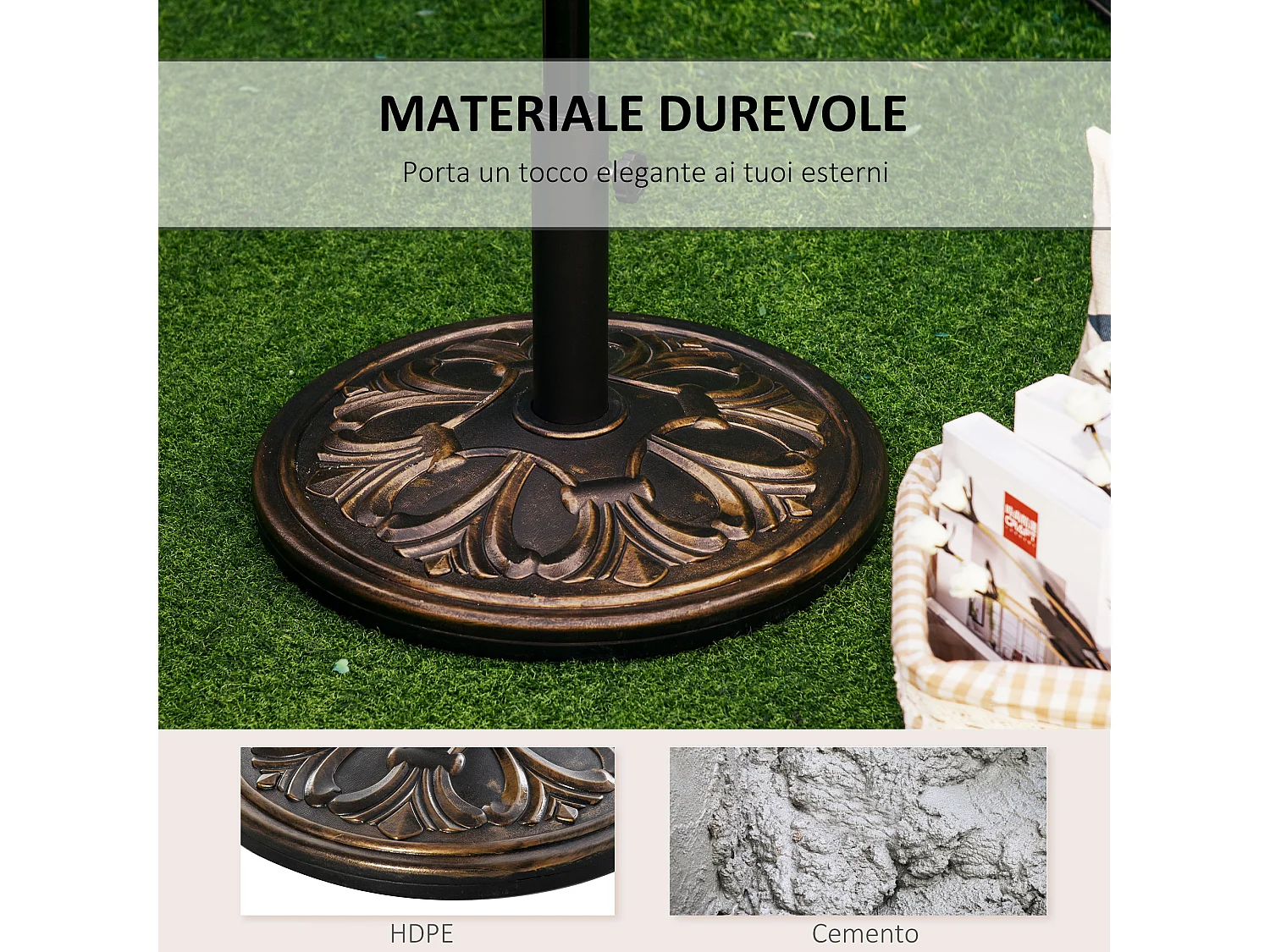 Base ombrellone ø48cm in plastica 13kg per pali ø35 38 48 mm