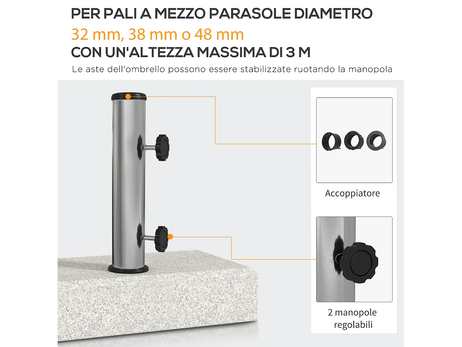 Base per ombrellone da giardino 25kg con manopole e maniglie grigia