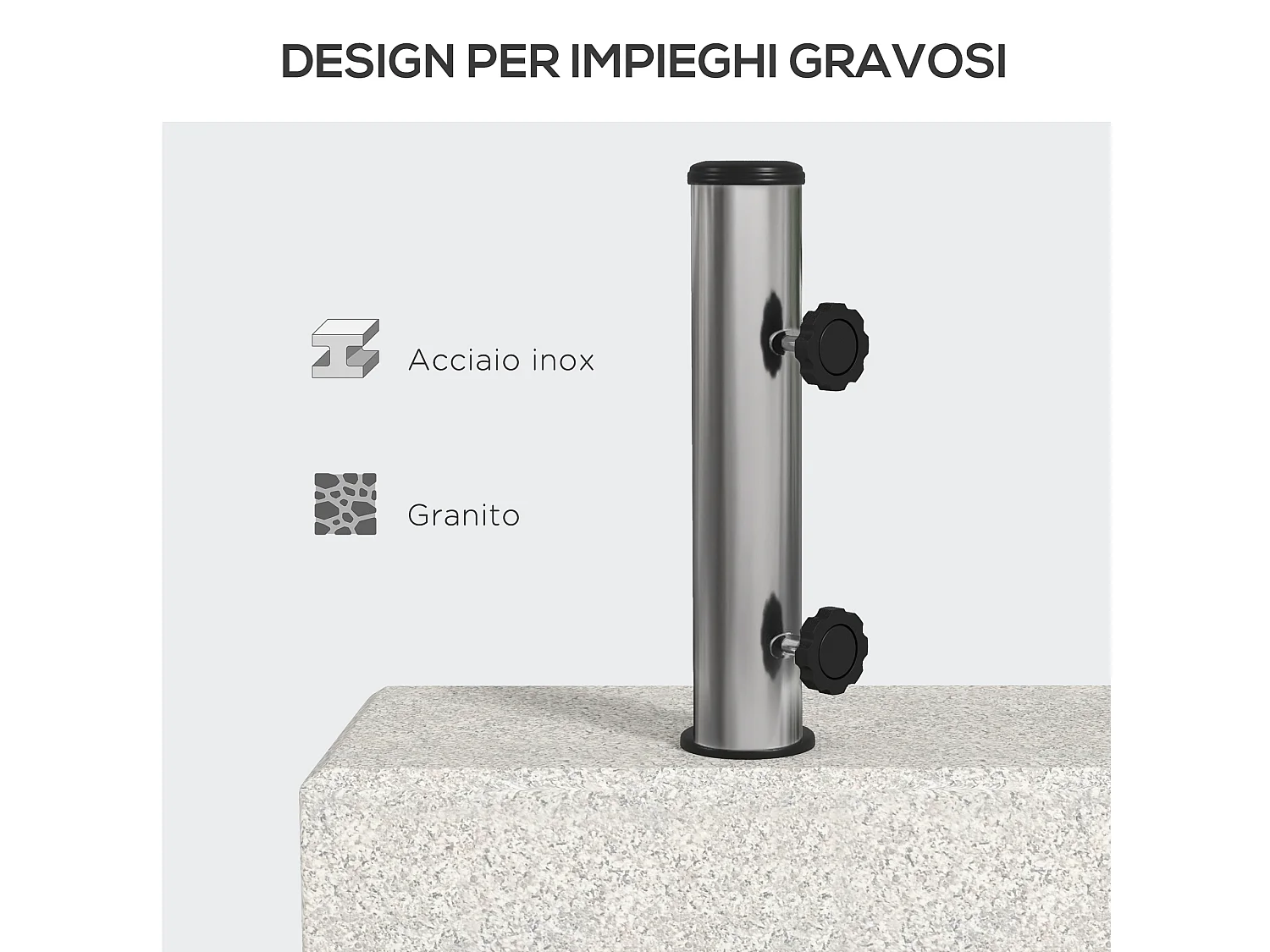 Base per ombrellone da giardino 25kg con manopole e maniglie grigia
