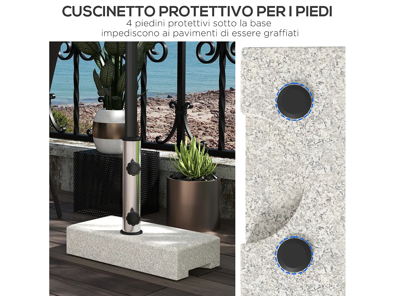 Base per ombrellone da giardino 25kg con manopole e maniglie grigia
