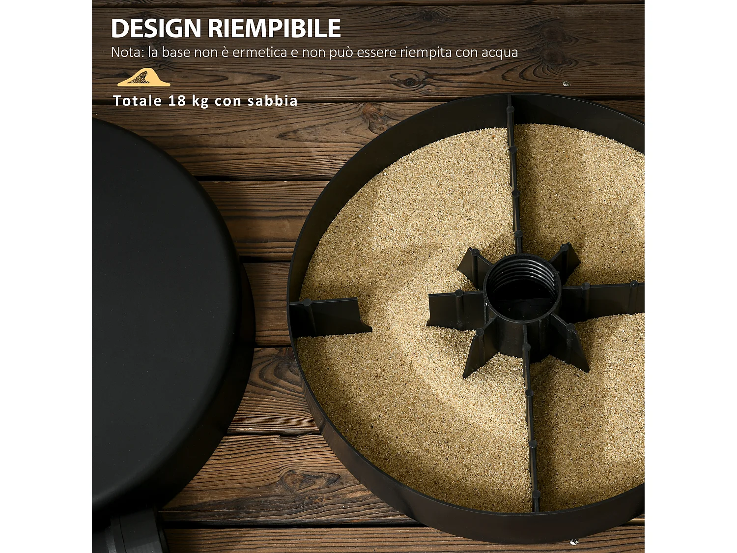 Base per ombrellone da giardino in pp max 18kg di peso nero