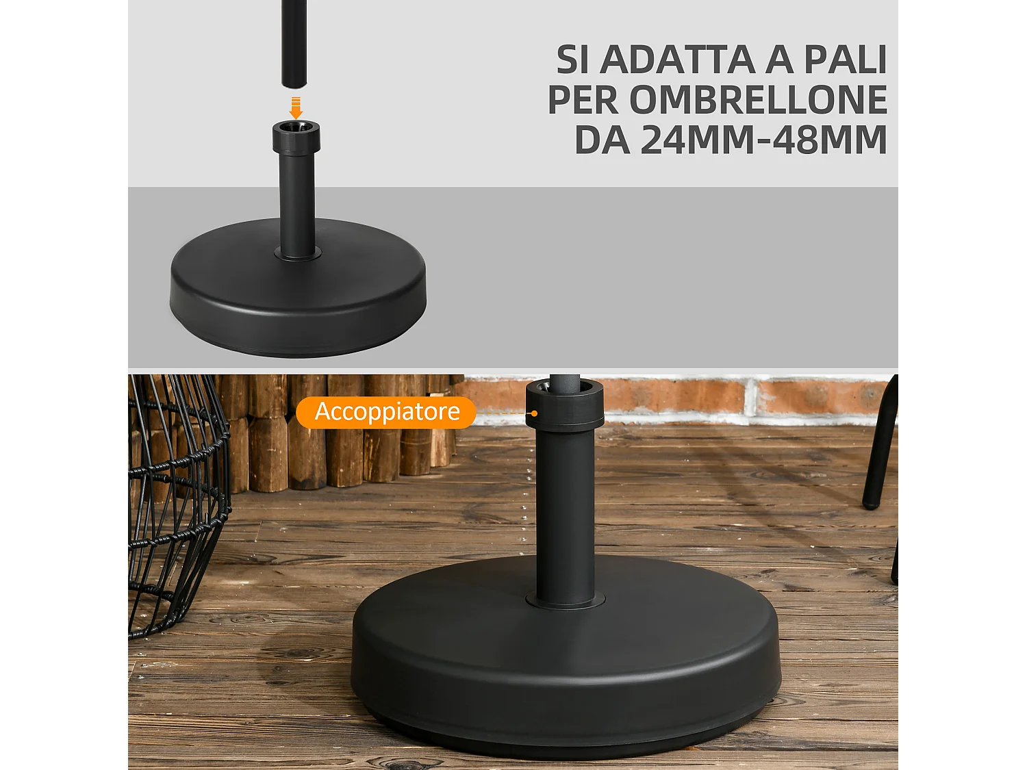 Base per ombrellone da giardino in pp max 18kg di peso nero