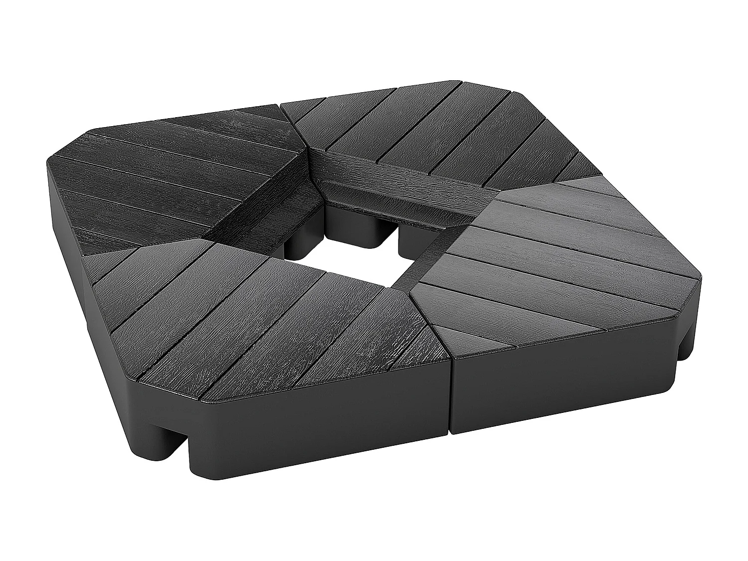 Set 4 mattonelle base per ombrellone riempibili effetto legno nero