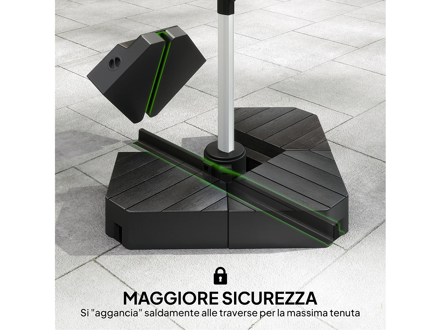 Set 4 mattonelle base per ombrellone riempibili effetto legno nero