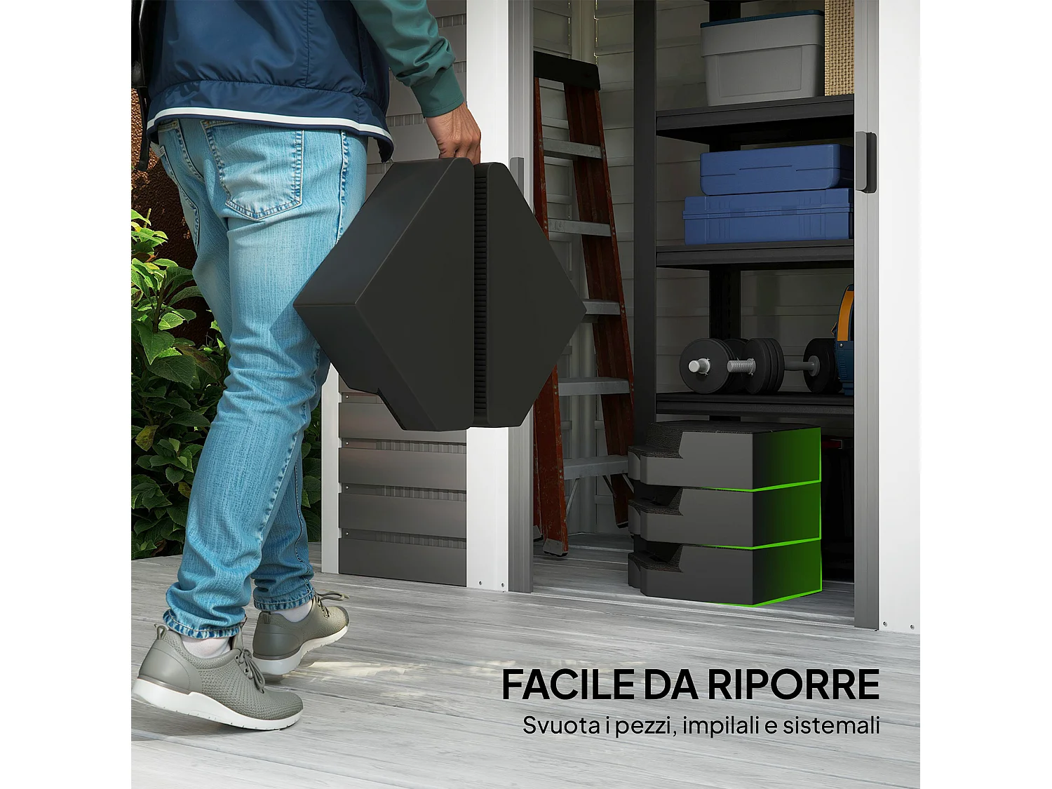Set 4 mattonelle base per ombrellone riempibili effetto legno nero