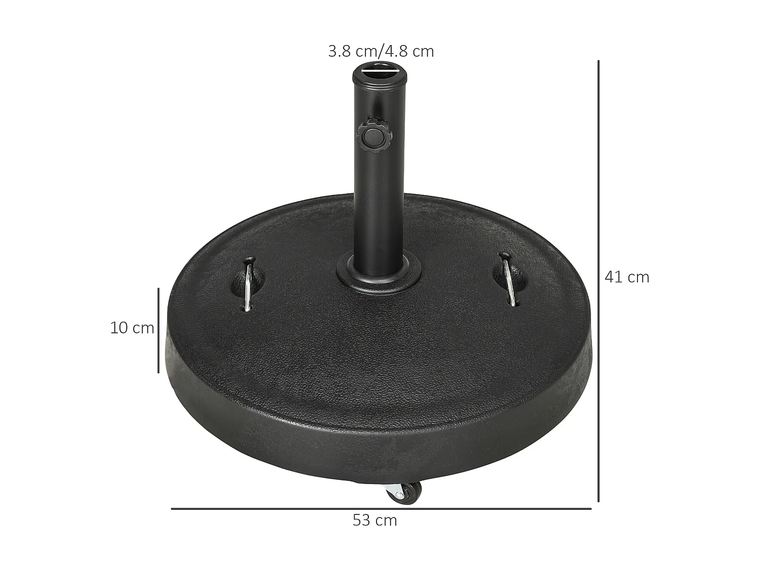 Base per ombrellone da 23.5kg con 2 manovelle e rotelle nera