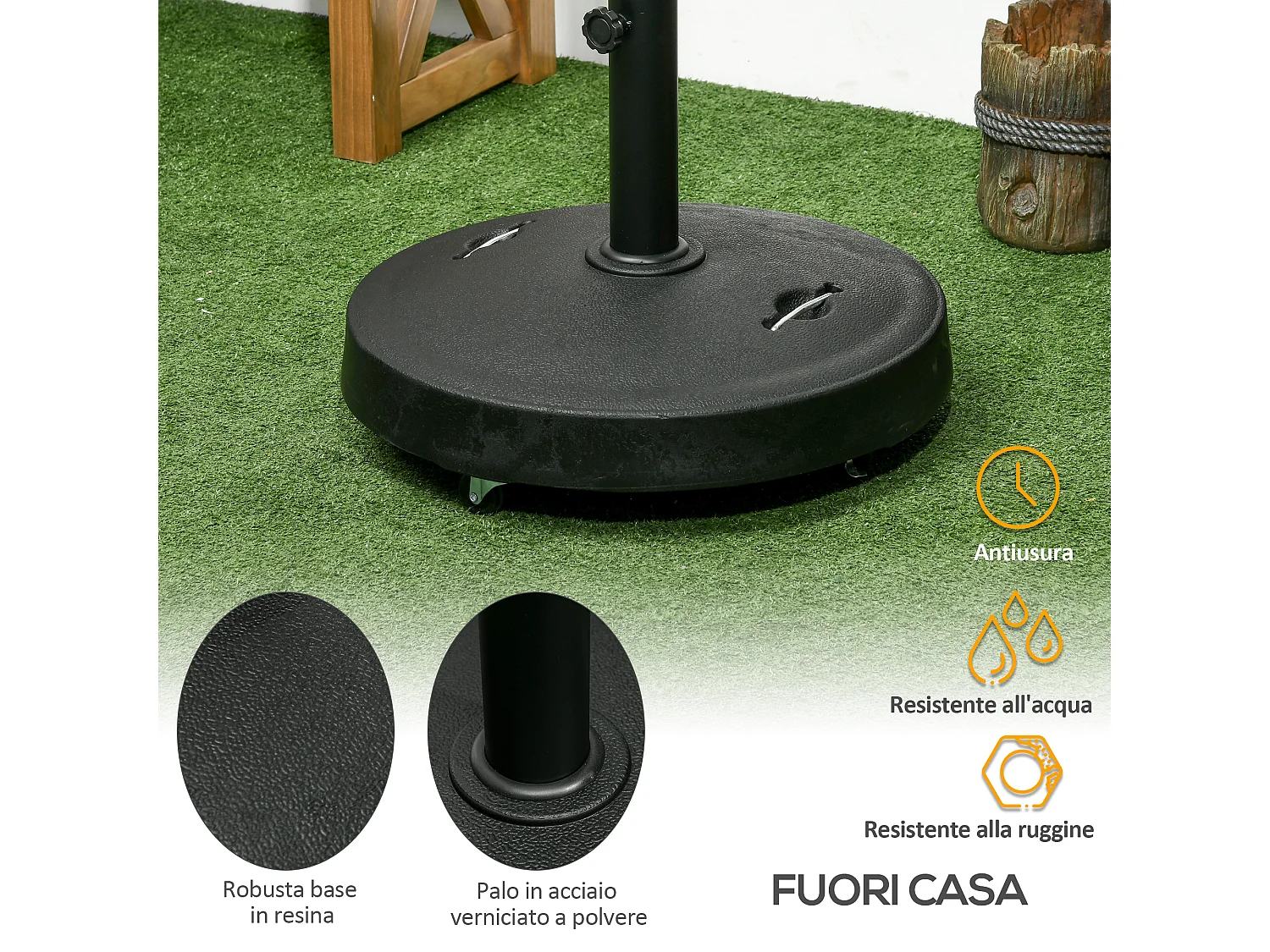 Base per ombrellone da 23.5kg con 2 manovelle e rotelle nera