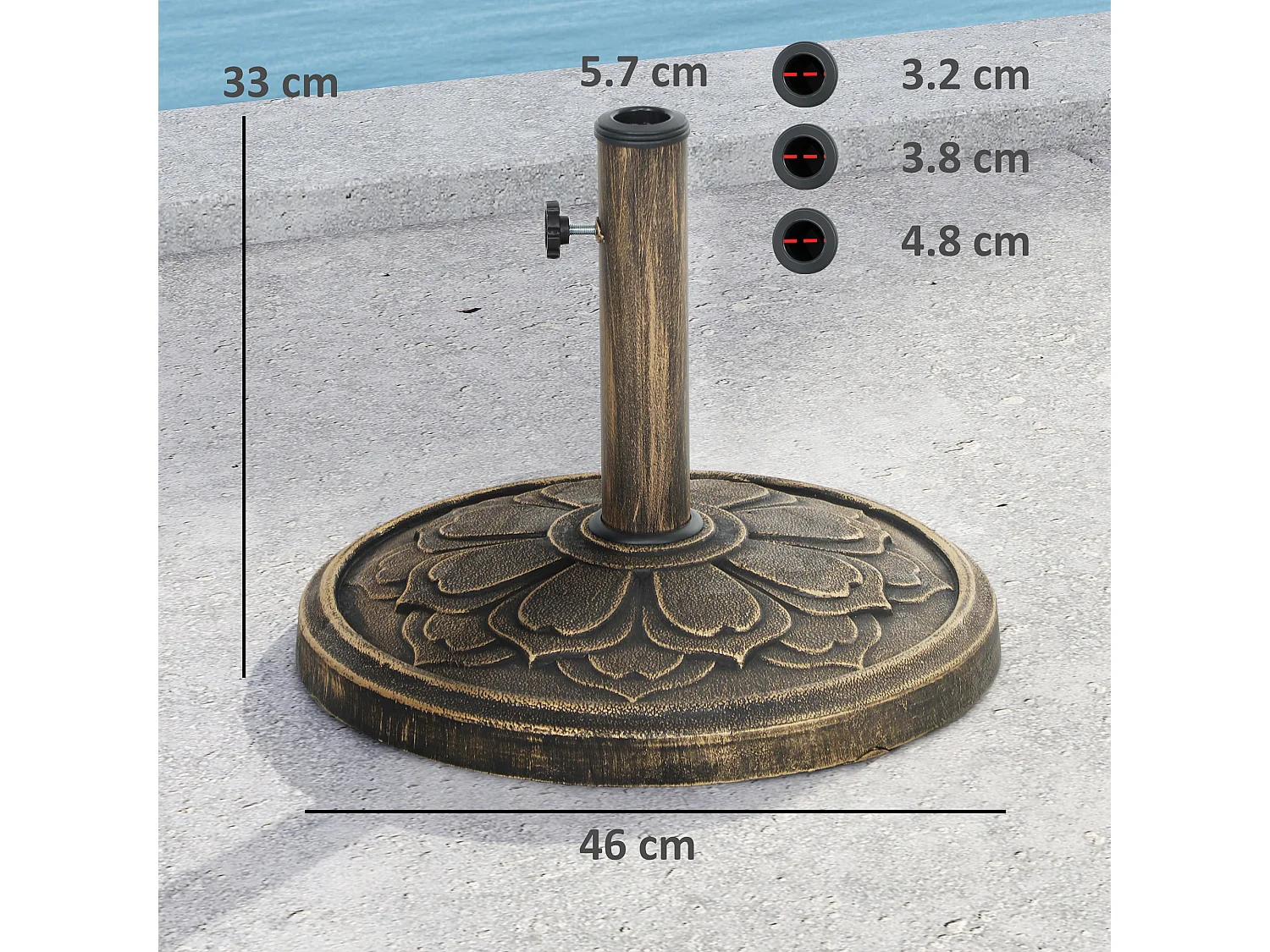 Base per ombrellone da 12 kg con manovella Ø46x33 cm bronzo