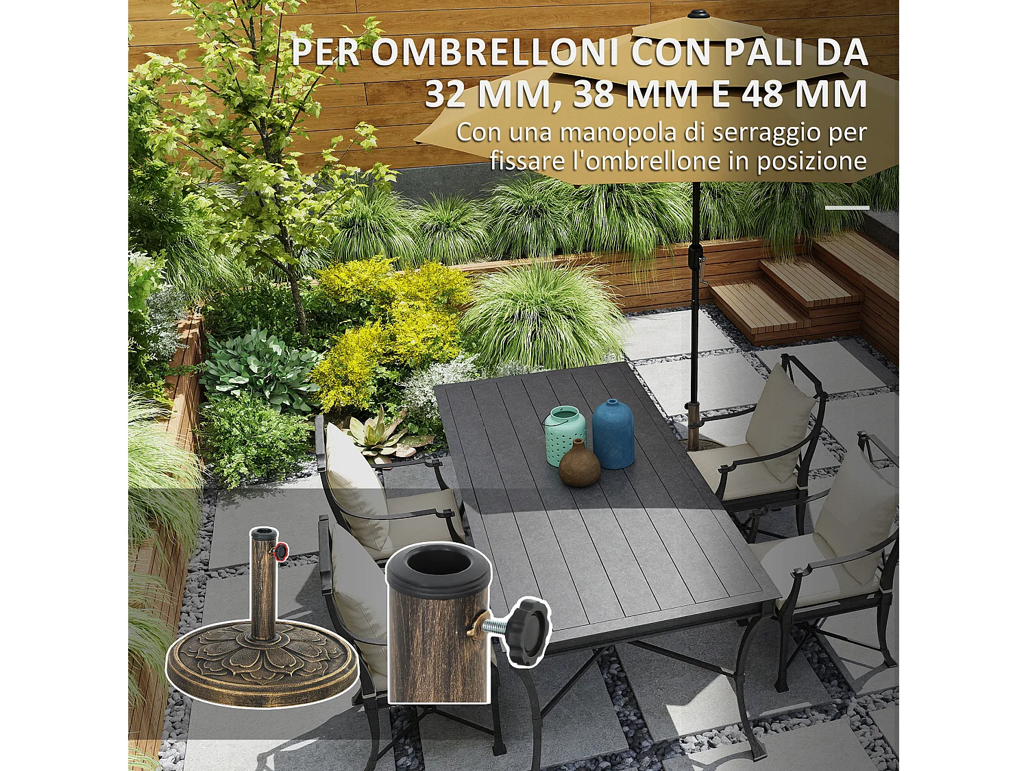 Base per ombrellone da 12 kg con manovella Ø46x33 cm bronzo