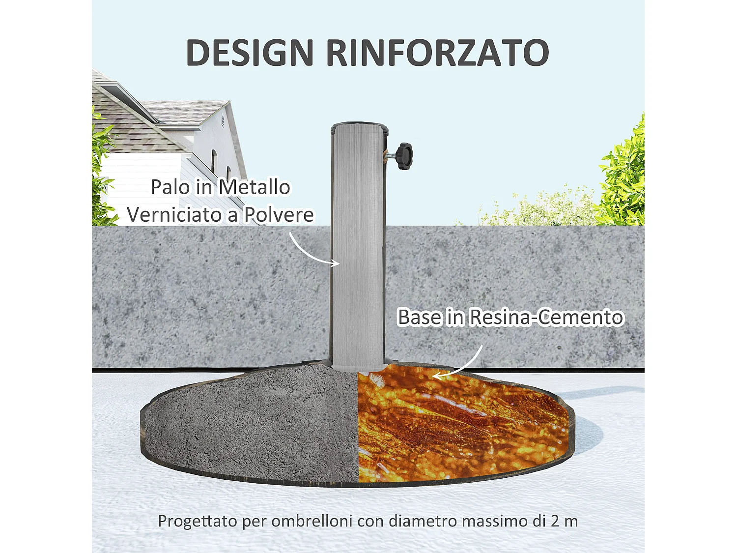 Base per ombrellone da 12 kg con manovella Ø46x33 cm bronzo