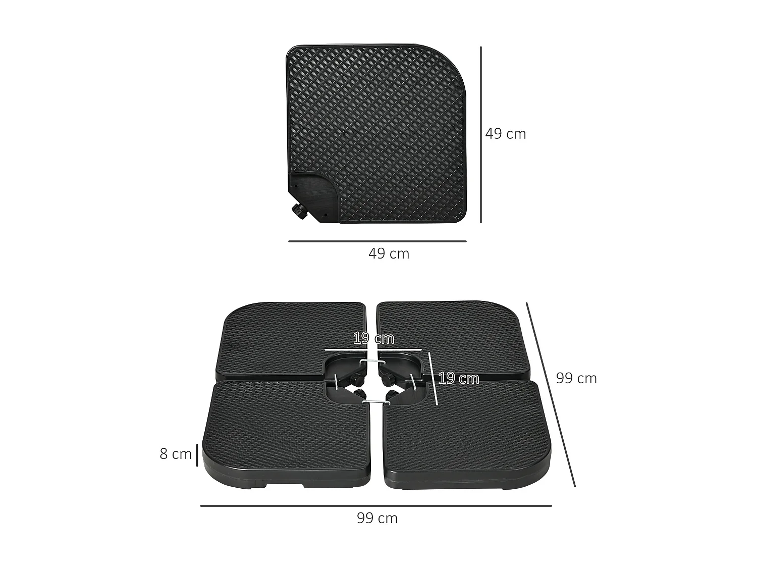 Basamento per ombrellone set 4pz in hdpe con maniglie integrate nero