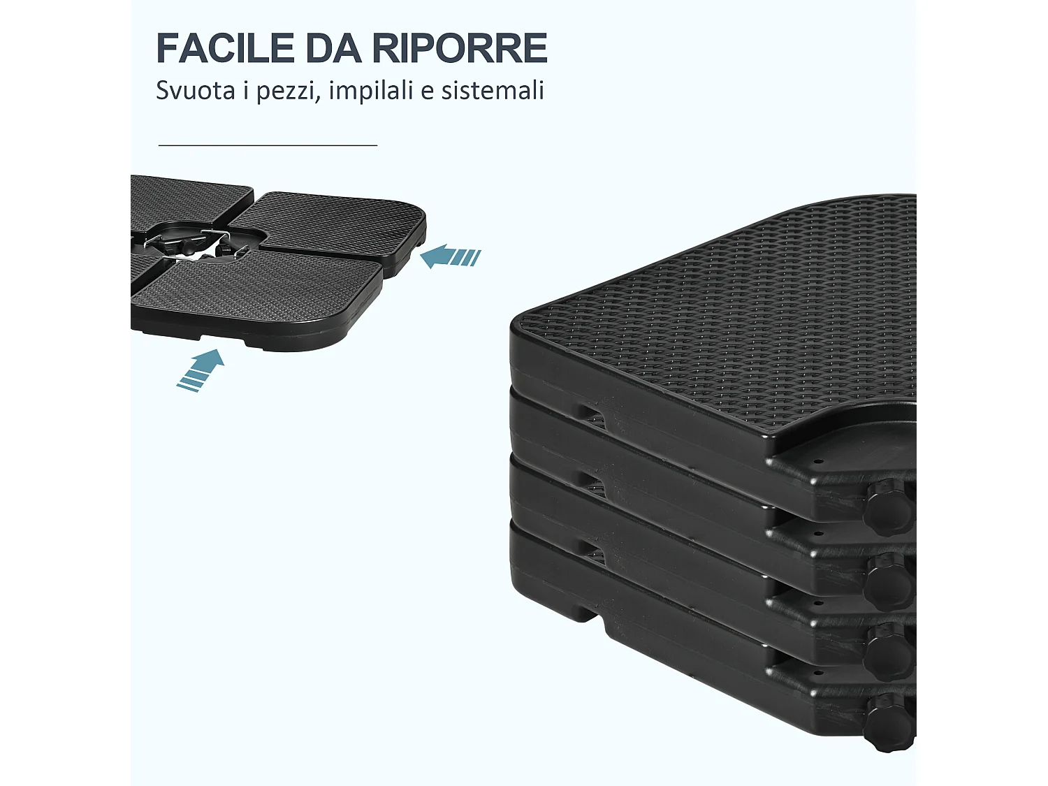 Basamento per ombrellone set 4pz in hdpe con maniglie integrate nero