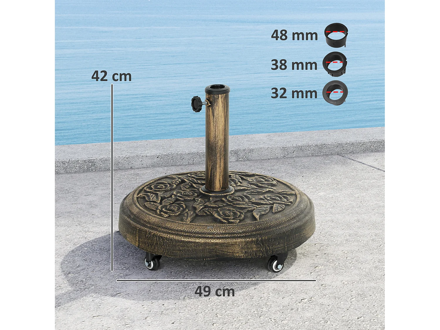 Base per ombrellone rotonda da 21 kg con ruote in resina bronzo