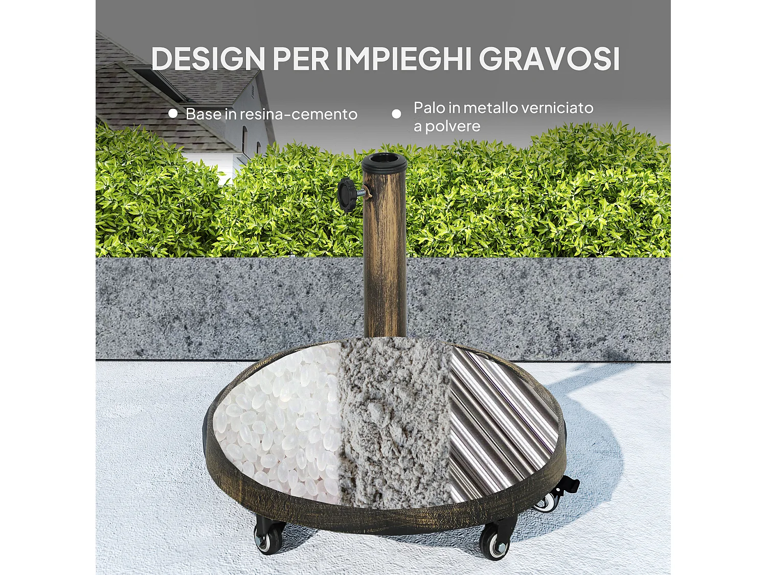 Base per ombrellone rotonda da 21 kg con ruote in resina bronzo