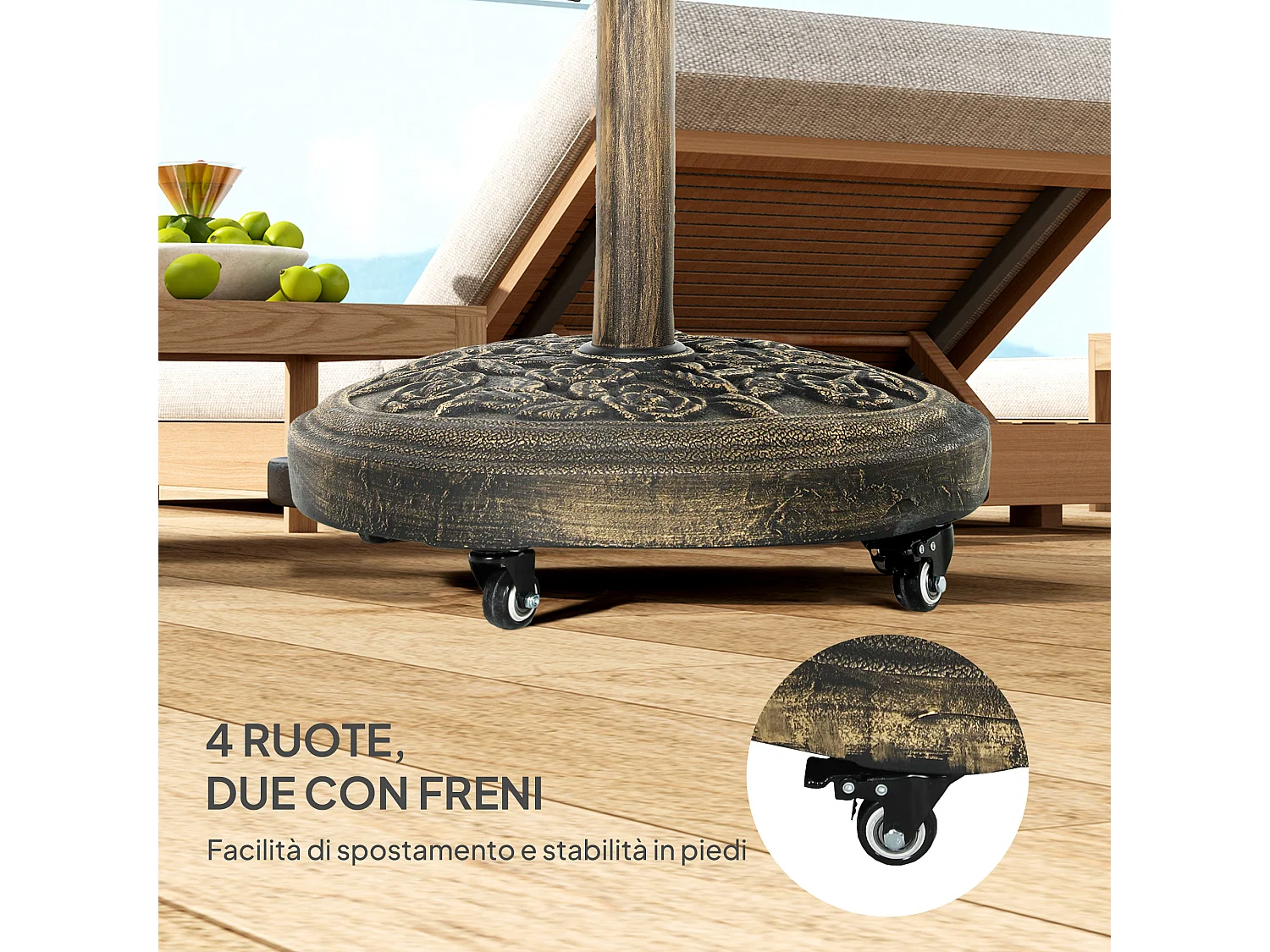 Base per ombrellone rotonda da 21 kg con ruote in resina bronzo