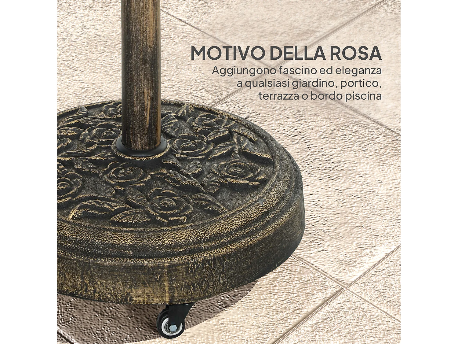 Base per ombrellone rotonda da 21 kg con ruote in resina bronzo