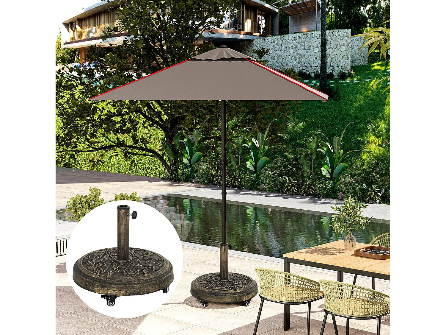 Base per ombrellone rotonda da 21 kg con ruote in resina bronzo