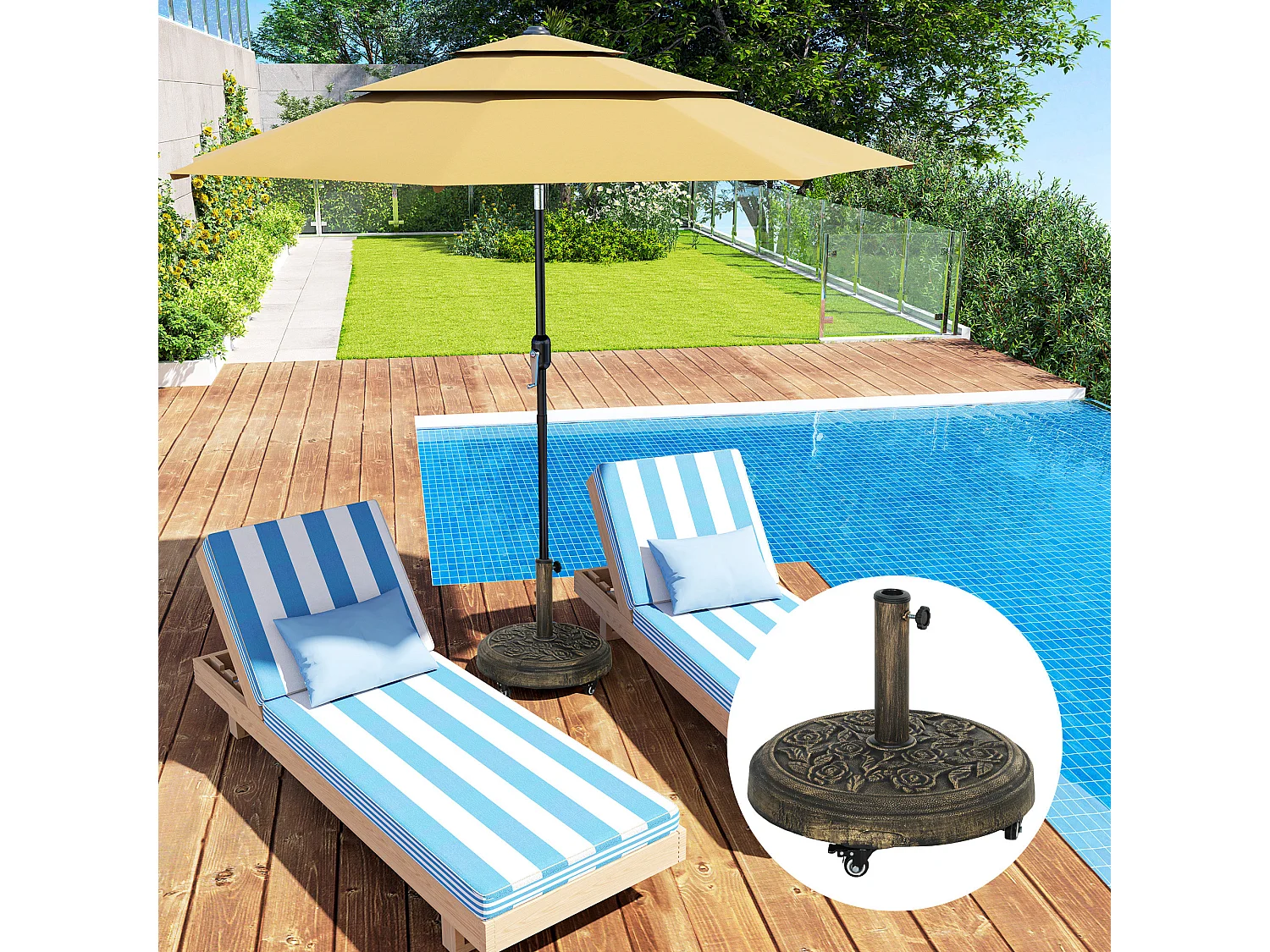 Base per ombrellone rotonda da 21 kg con ruote in resina bronzo