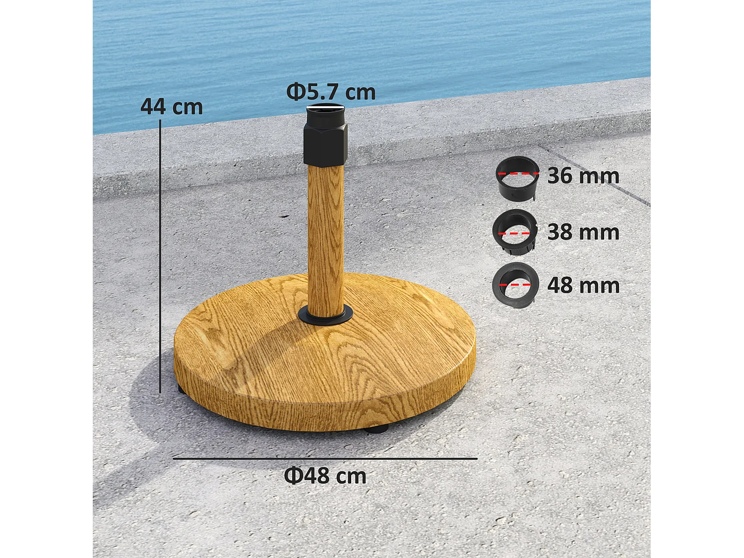 Base per ombrellone a 4 ruote in cemento metallo Ø48x44 cm color legno