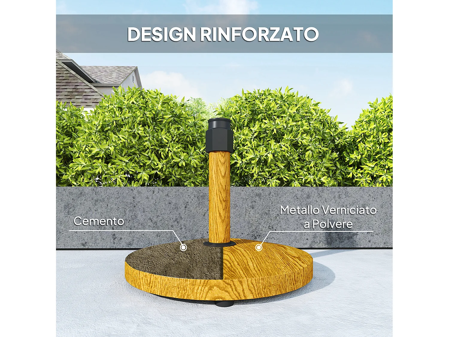 Base per ombrellone a 4 ruote in cemento metallo Ø48x44 cm color legno