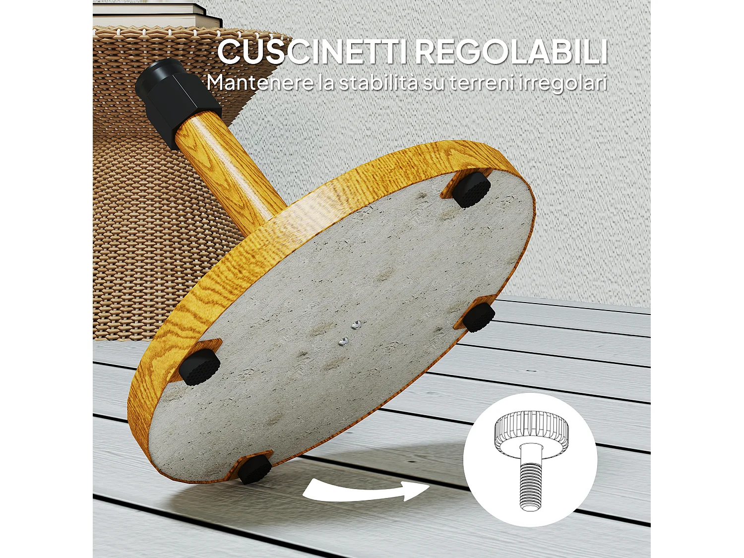 Base per ombrellone a 4 ruote in cemento metallo Ø48x44 cm color legno
