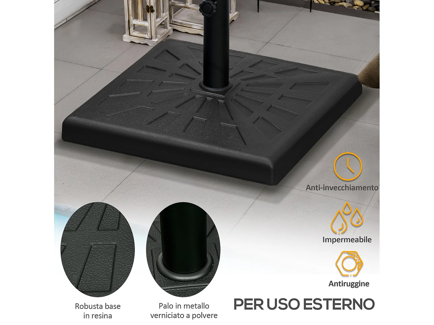 Base per ombrellone da 19kg in resina e acciaio nero