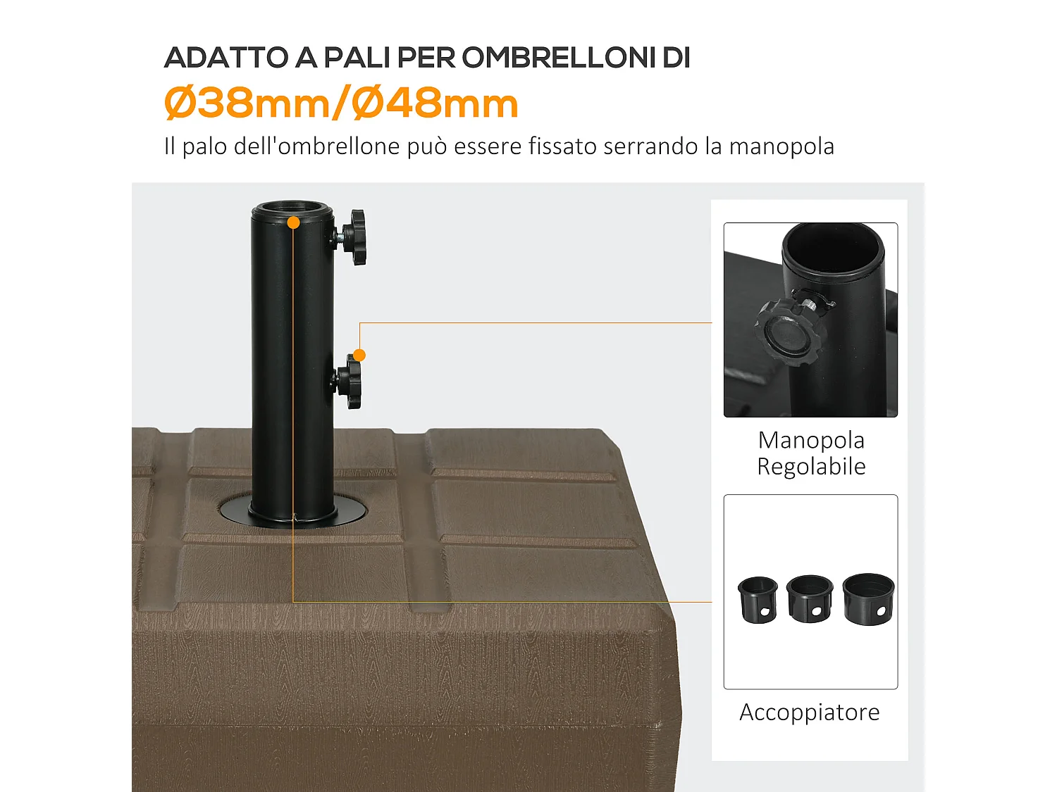 Base per ombrellone riempibile in hdpe e acciaio marrone