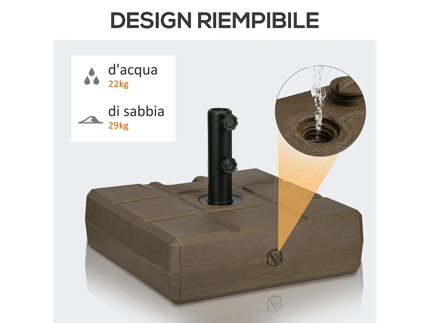 Base per ombrellone riempibile in hdpe e acciaio marrone