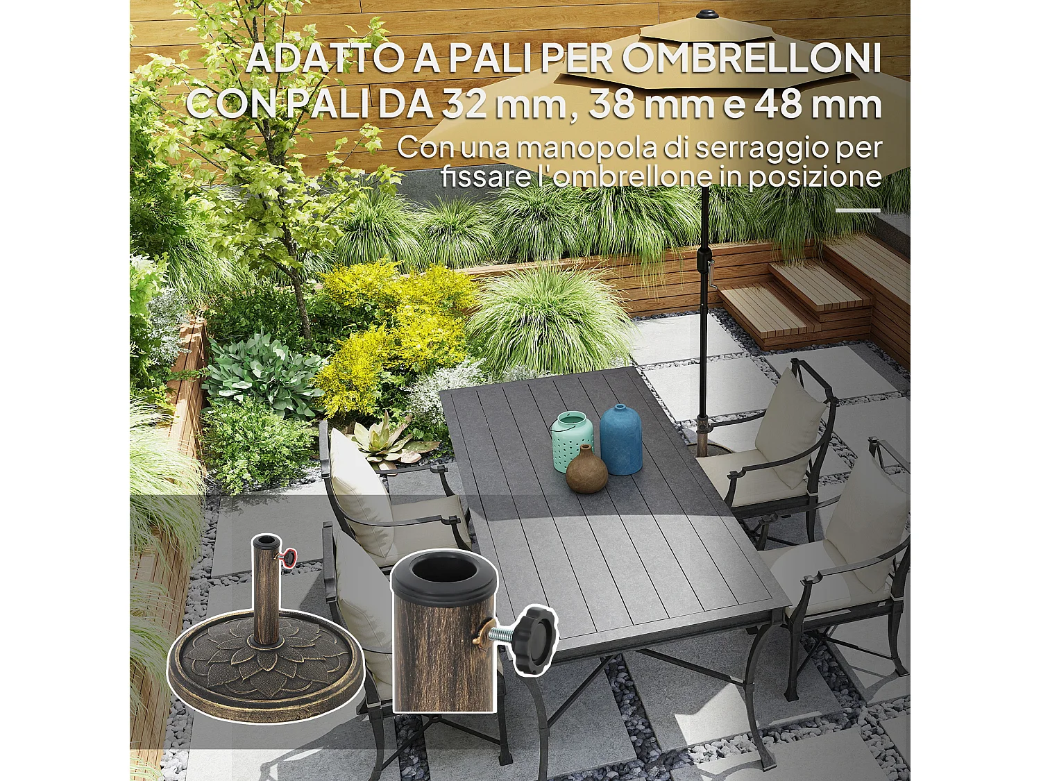 Base per ombrellone da 12 kg con manovella in resina metallo e cemento