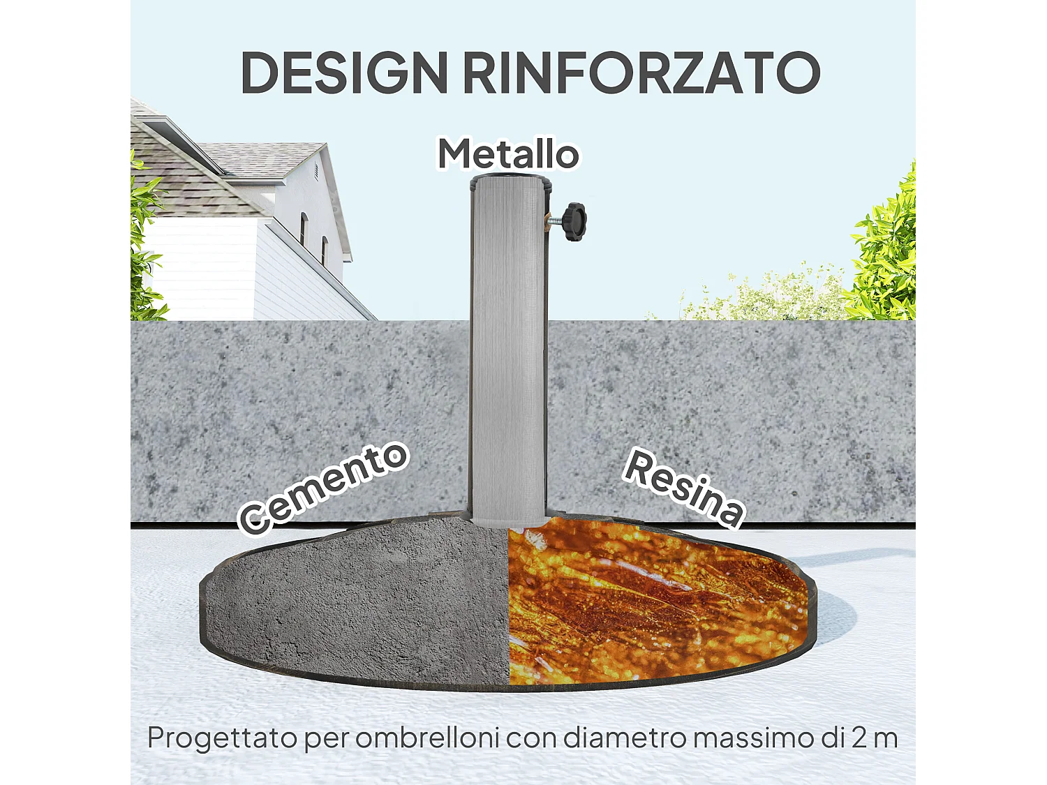 Base per ombrellone da 12 kg con manovella in resina metallo e cemento