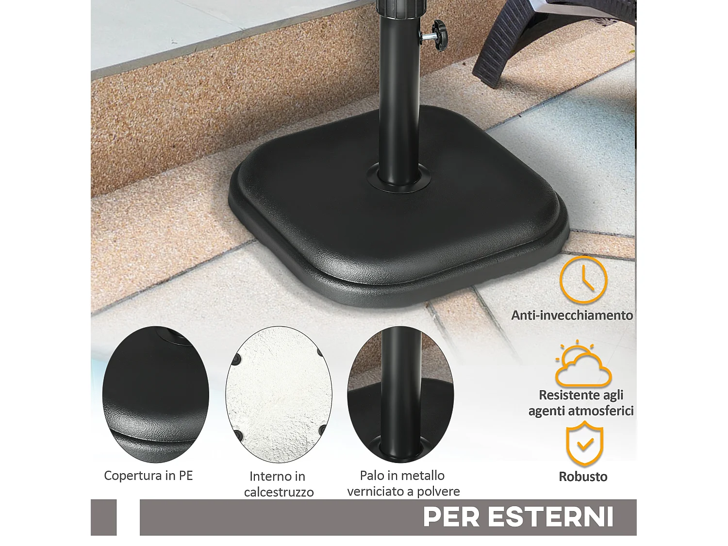 Base per ombrellone da giardino in plastica e cemento da 11kg