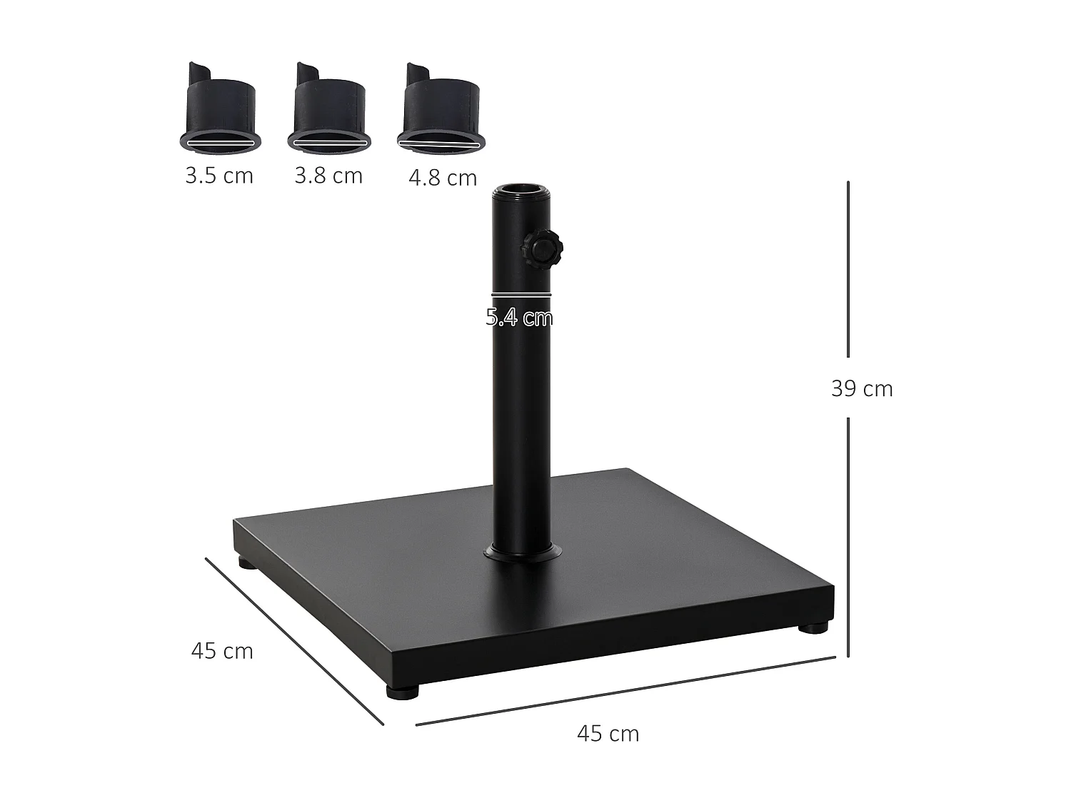 Base per ombrellone quadrata peso 18kg per pali ø3 3.5 3.8 cm