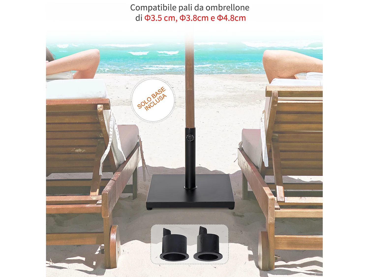 Base per ombrellone quadrata peso 18kg per pali ø3 3.5 3.8 cm