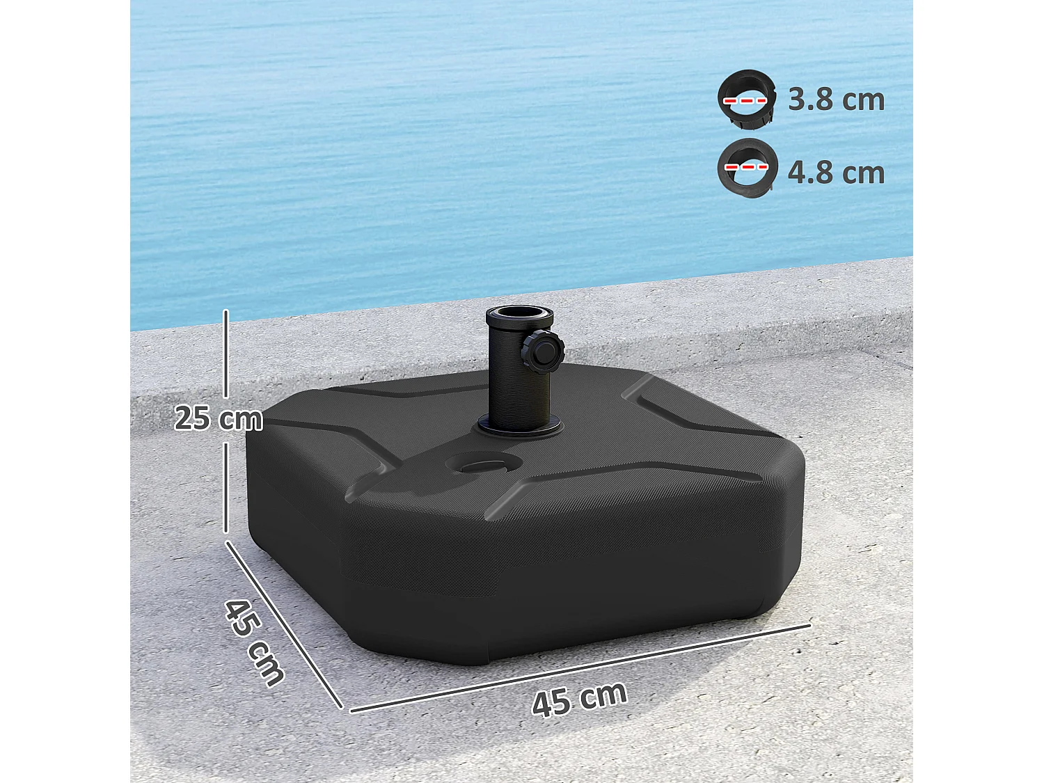 Base per ombrellone riempibile con sabbia o acqua fino 25kg nero