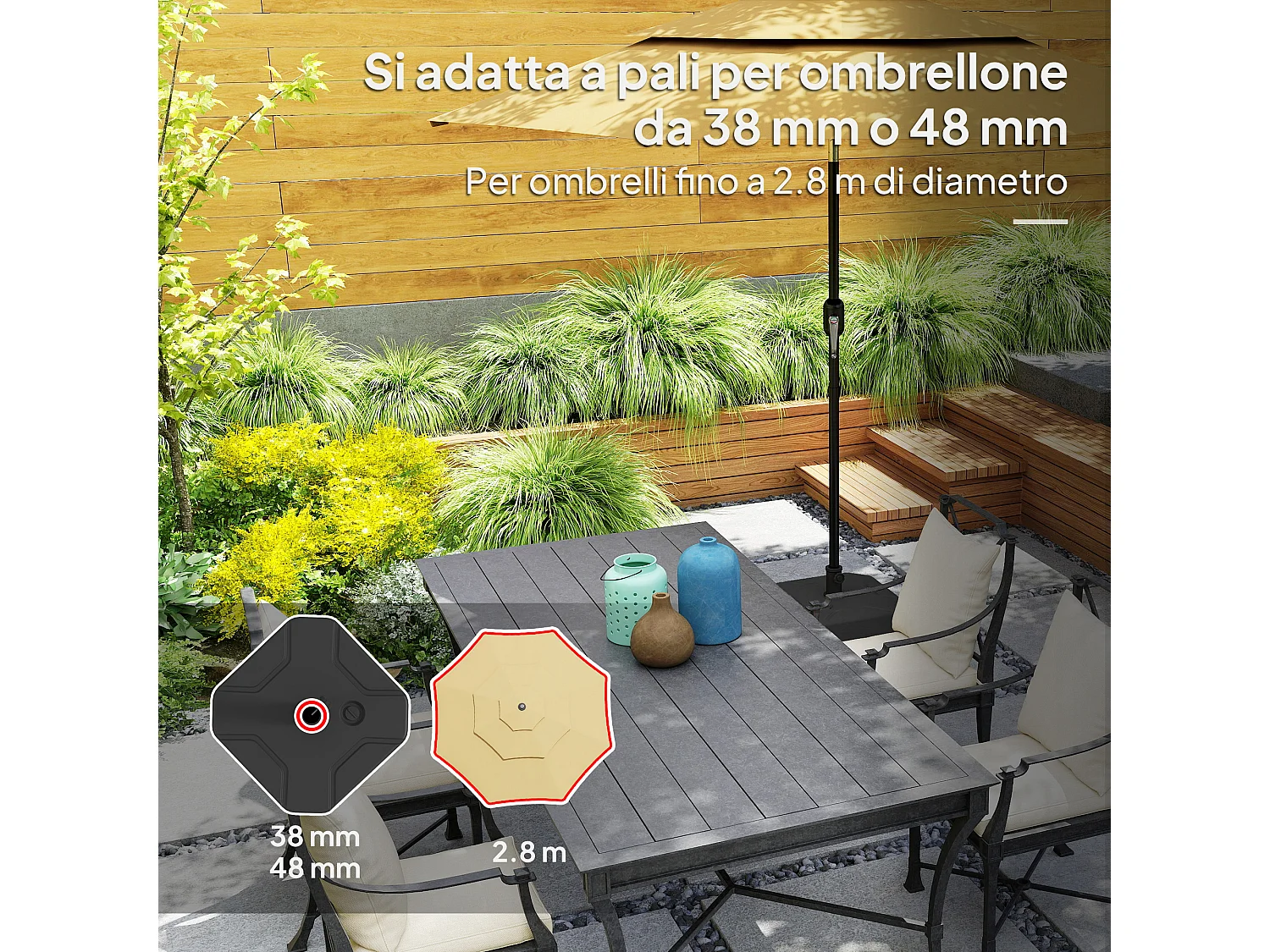 Base per ombrellone riempibile con sabbia o acqua fino 25kg nero
