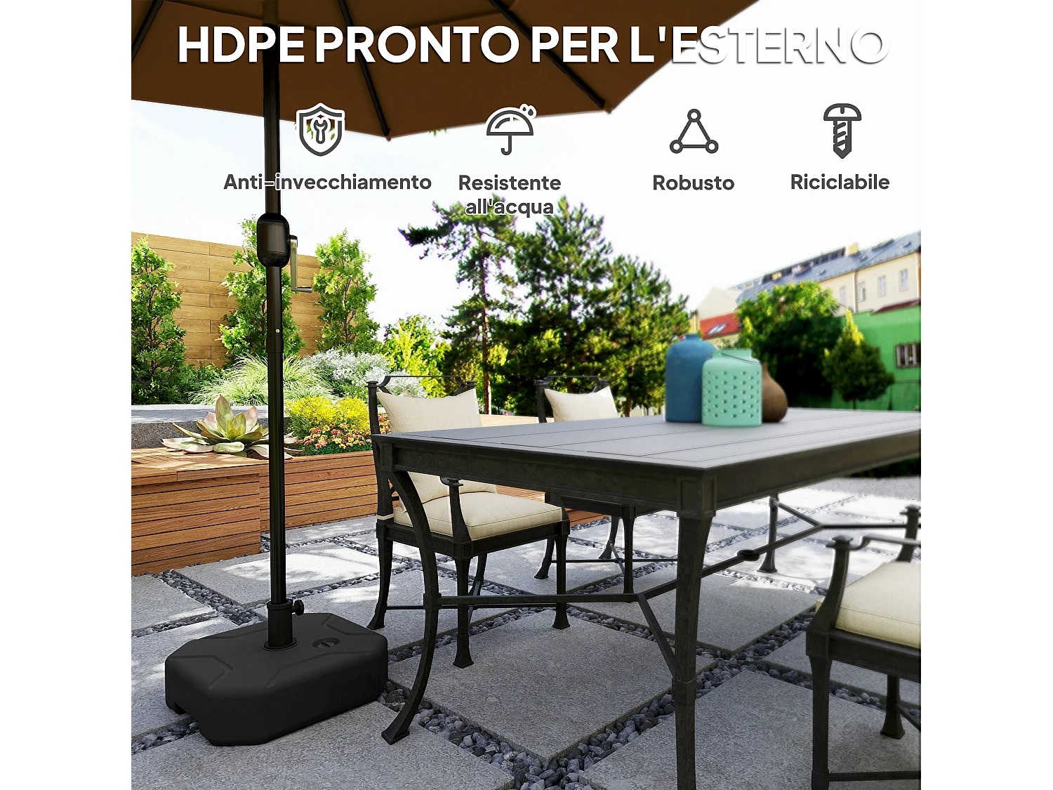 Base per ombrellone riempibile con sabbia o acqua fino 25kg nero