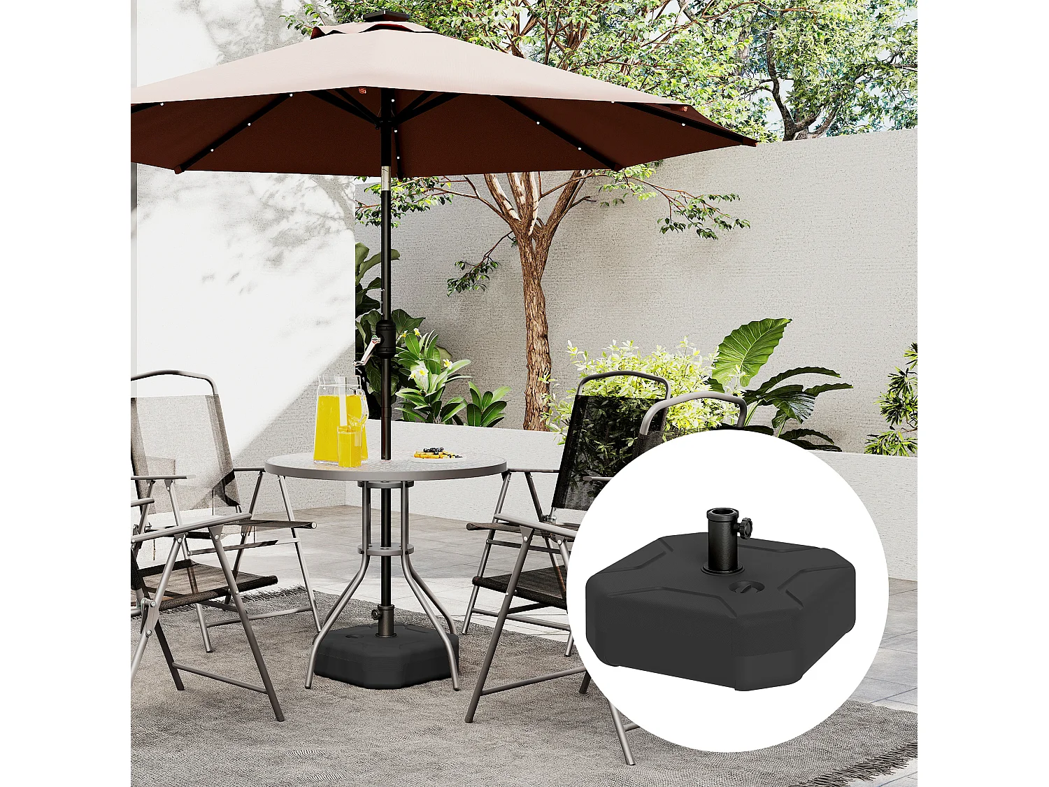 Base per ombrellone riempibile con sabbia o acqua fino 25kg nero