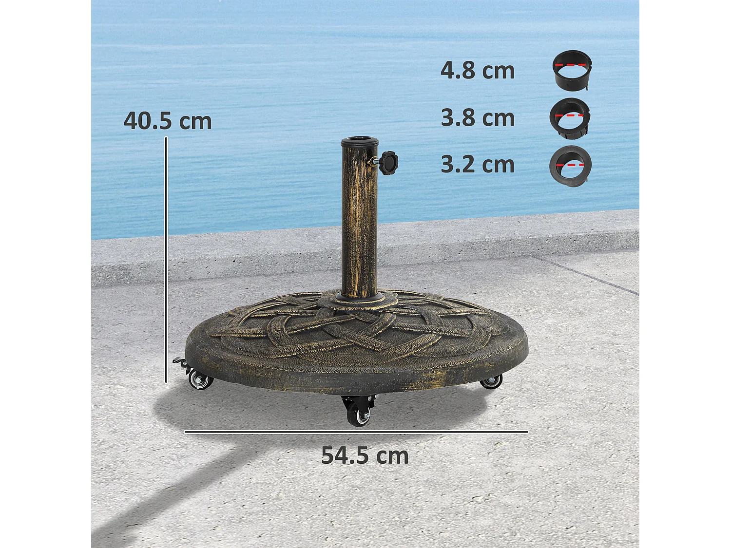 Base per ombrellone da 20 kg rotonda con ruote in resina bronzo