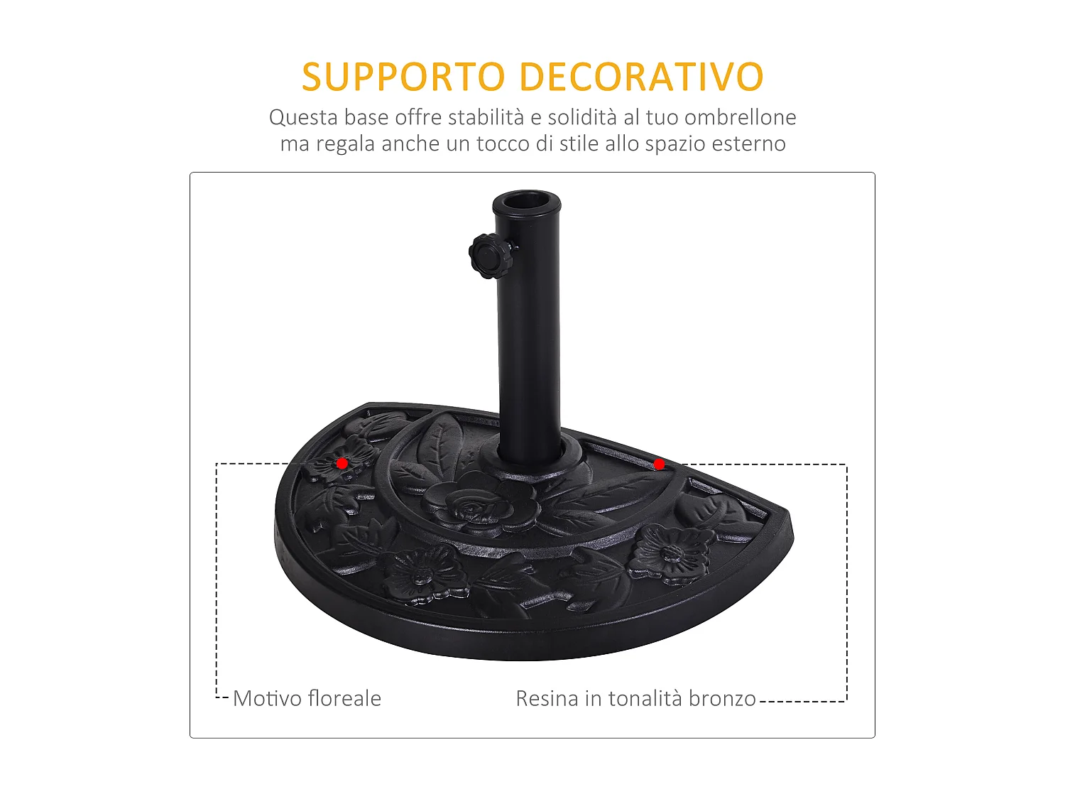 Base per ombrellone a mezzaluna con manovella in resina nera